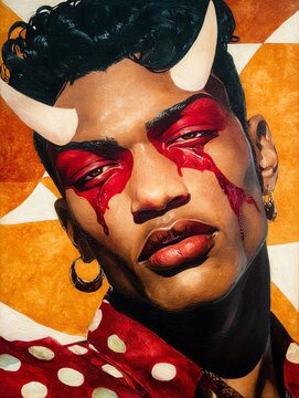 Colorful Pop Art Devil Demon Face Portrait Illustration Art