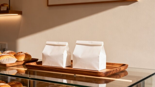 Local small business scene featuring paper bags unbranded boxes bakery inde