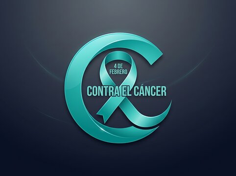 Teal cancer awareness ribbon with date and text integrated in modern logo design