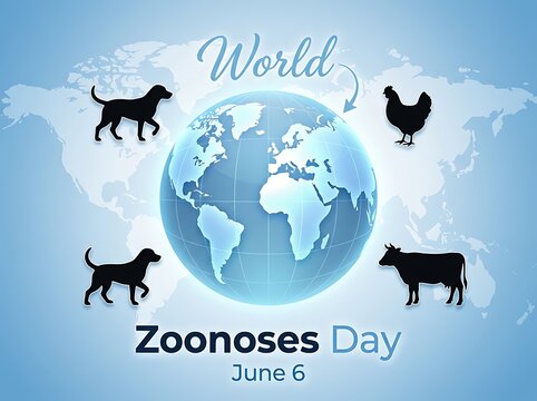 World zoonoses day awareness illustration with animals and globe highlighting global health concerns