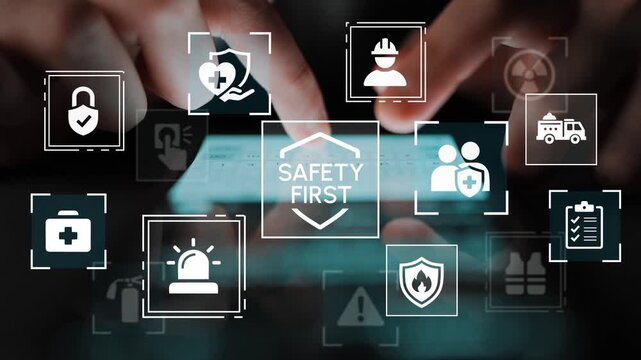 Safety First Concept with Digital Icons Representing Health, Emergency Response, and Security on Smartphone in Modern Environment. Entropy.