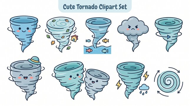 set of blue and white tornado icons
