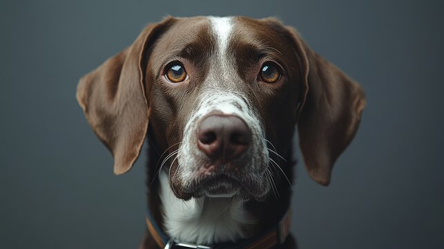 Dog looks at the camera with its head tilted.