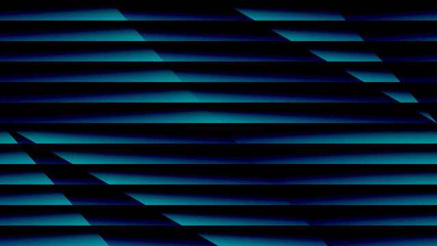 Abstract blue background with horizontal lines and metallic texture, striped steel blinds pattern, modern vector wallpaper design with light reflections, iron window jalousie, home surface