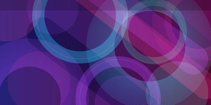 Abstract composition with geometric concentric circles and intersecting rings in deep purple and blue hues for digital screens.