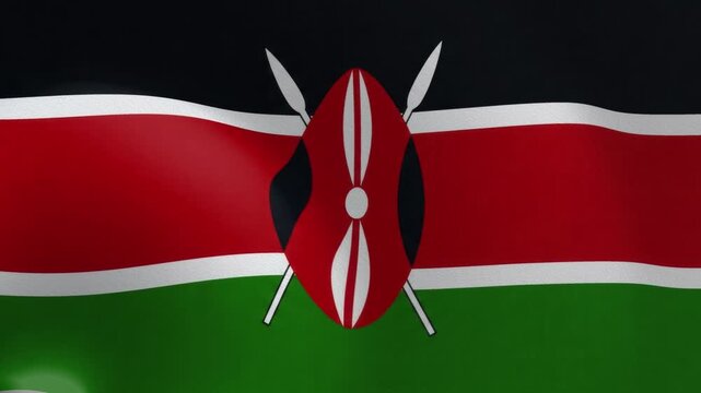 Kenya Flag Waving In Wind Loop Close Up Realistic Kenyan National Fabric Banner Fluttering Animated Motion Graphic Background Concept Video Symbol Of East African Culture Republic Celebration Jamhuri 