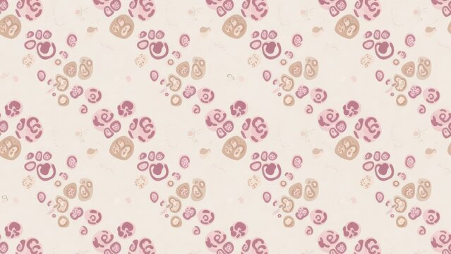 Repeating feminine surface design featuring decorative clusters of organic pink and muted brown shapes arranged across a warm beige canvas to create a gentle aesthetic for textiles and fabric pri