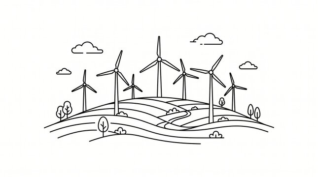 Renewable energy line art wind farm landscape with renewable landscape sustainable environment