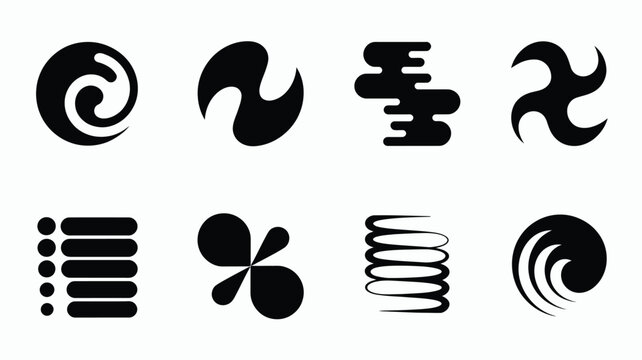 Modern abstract gradient silhouette logo icons set featuring dynamic fluid shapes and layered geometric patterns for branding