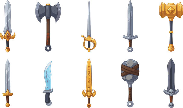 cartoon medieval fantasy swords and weapons collection
