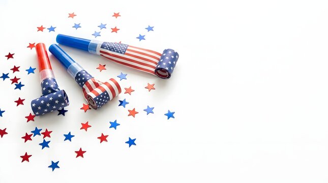Labor day celebration with patriotic party horns and star decorations