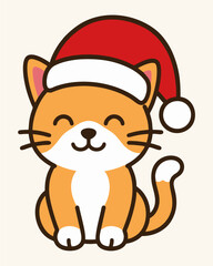 Cute Orange and White Cat Wearing Santa Hat Editable Christmas Vector Template © Thays