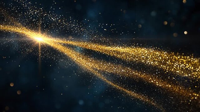 Shining golden particle trail wave bokeh background 　宇宙空間に流れる金の星屑の帯　ループアニメーション　フルHD