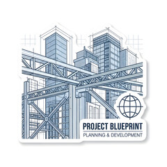 Fototapeta premium Architectural Urban Construction Planning Blueprint Featuring Modern High Rise Structures and Steel Structural Engineering Framework