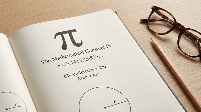 Math Textbook Open to Pi Formula Page Flat Lay
