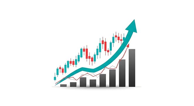 Financial growth chart with candlesticks and upward arrow candlestick increase analysis business investment economic progress successful performance statistics financial