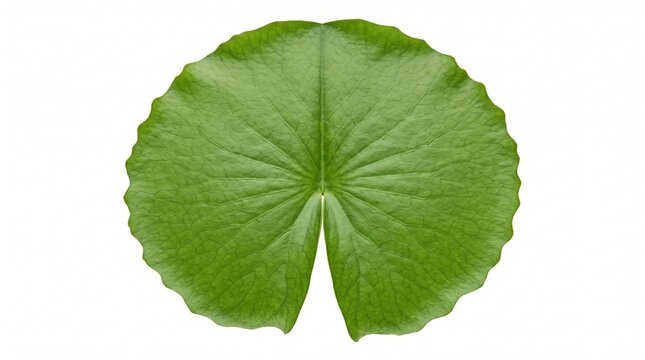Fresh Green Circular Water Lily or Lotus Leaf Isolated on White Background, Top View