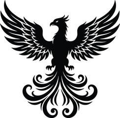 Fototapeta premium Phoenix Silhouette Vector Illustration Majestic Mythical Firebird Graphic Isolated on White Background