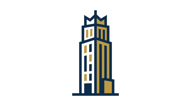 A modern luxury skyscraper icon stands tall in a cityscape landscape.