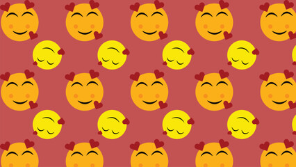 Fototapeta premium Repeating reddish background emoji pattern alternating orange heart‑smile face and yellow peaceful face cheerful decorative modern vector illustration