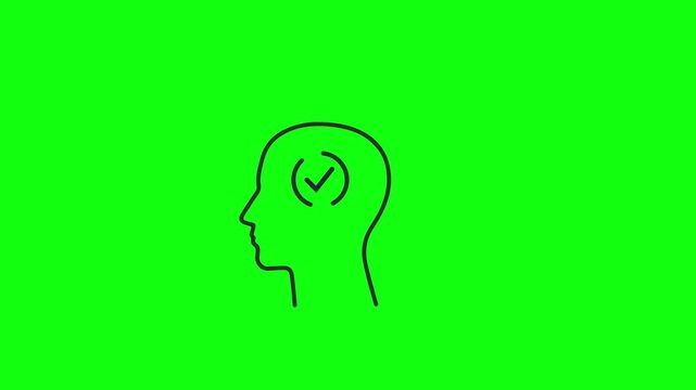 Simple human head outline icon showing rotation on green screen background for motion graphics use. Automation human 