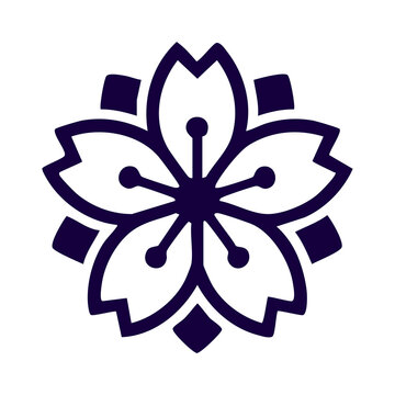 Stylized Cherry Blossom Sakura Flower Crest Vector Icon