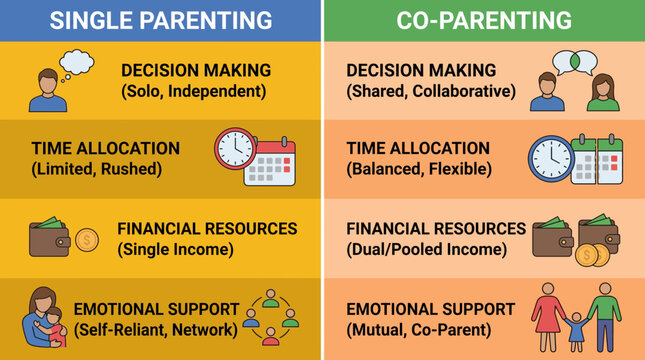 Single Versus Co-Parenting Parenting Styles Comparison Infographic