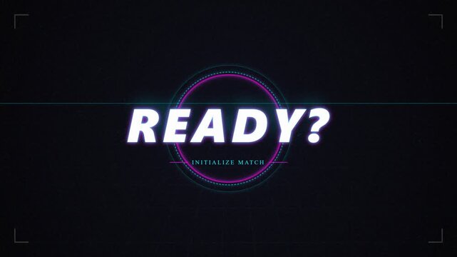 Futuristic glowing neon ready text animation on dark background