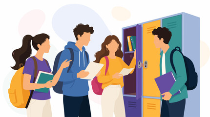 Fototapeta premium Back to School Students Using Lockers in School Hallway.