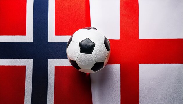 soccer ball placing between Norway flag and England flag