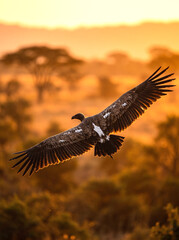 Obraz premium White-backed Vulture Soaring Over the African Savannah
