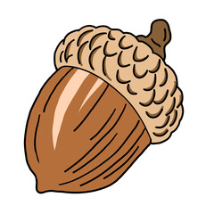 Flat vector illustration of an acorn with cap and stem © Yurumoku