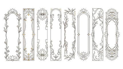 Collection of elegant art nouveau frames and borders with floral motifs and decorative elements. © Pink