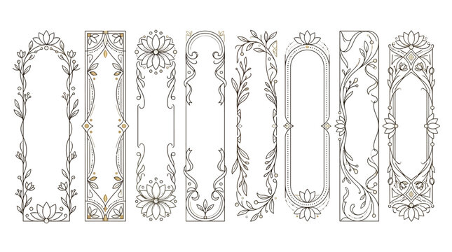 Collection of elegant art nouveau frames and borders with floral motifs and decorative elements.