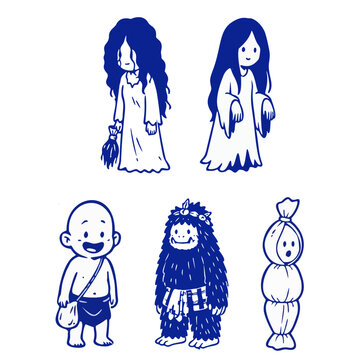 Cute Chibi Indonesian Ghost Folklore Character Pack Vector