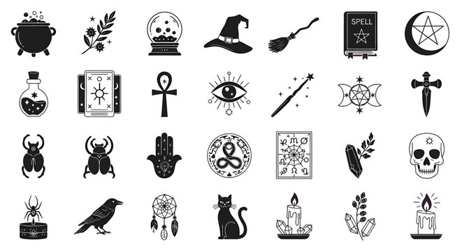 A mystical arrangement of witchcraft symbols on display