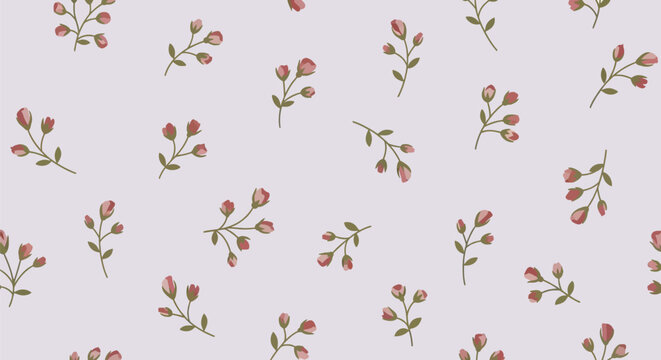 Delicate rosebud seamless pattern on soft lavender background