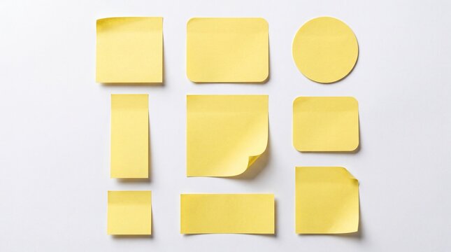 Set of yellow sticky notes in various shapes