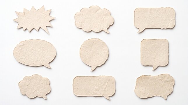 Set of nine paper speech bubbles with texture