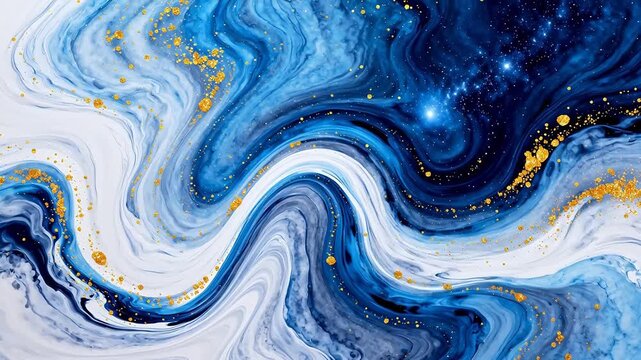 Abstract swirling blue and gold patterns