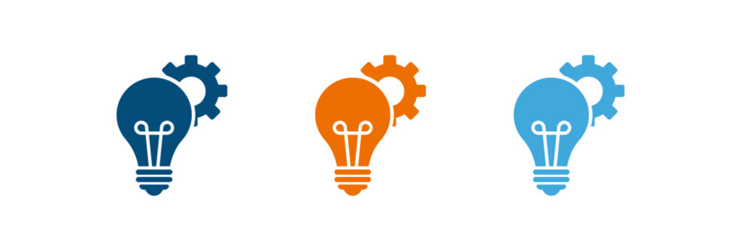 Set of light bulb and gear icons representing innovation and technical creativity.
