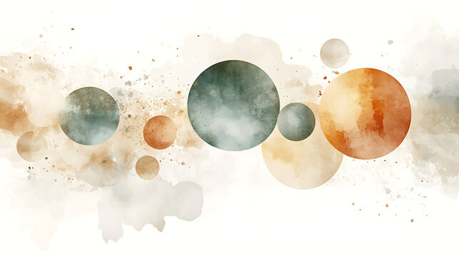 Abstract watercolor background with black ink splashes depicting space moon planets stars and cosmic universe illustration