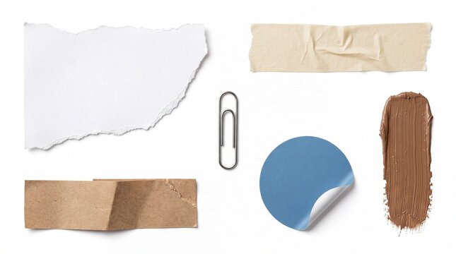 Set of torn paper pieces tape and stationery elements