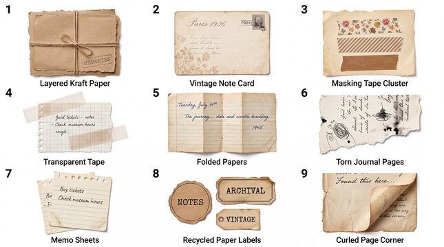 Set of vintage paper textures and scrapbooking elements