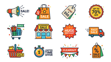 Naklejka premium Set of colorful retail shopping and sale icons.