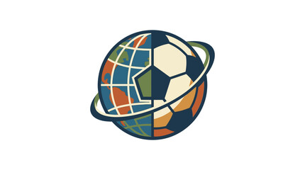 Fototapeta premium Soccer ball planet with orbital ring and globe pattern.