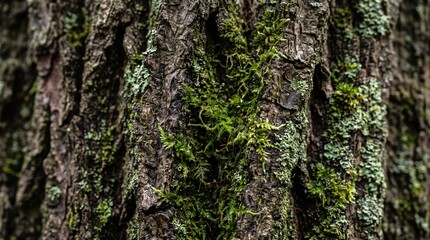 Obraz premium Mossy Tree Bark Texture Forest Nature Close-Up