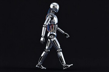 Fototapeta premium Walking Humanoid Robot 3D Render on Black Background