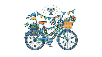 Fototapeta premium Retro bicycle decorated with flowers and festive carnival flags.
