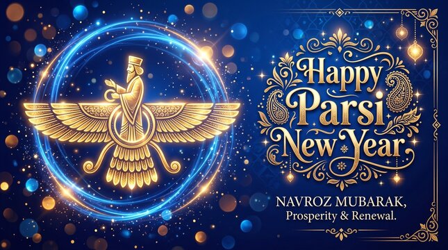 Faravahar Symbol Celebrating Parsi New Year Tradition for Navroz Festival Greeting Design